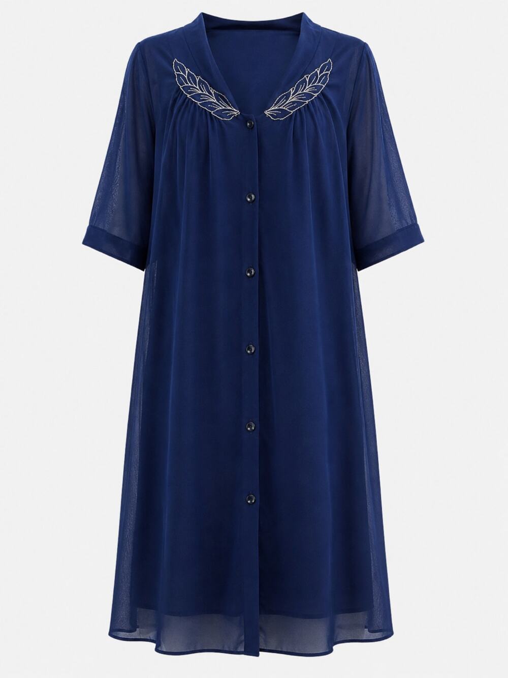 Embroidered Housecoat Robe Lounge Duster 2 Small Holes Vassarette M